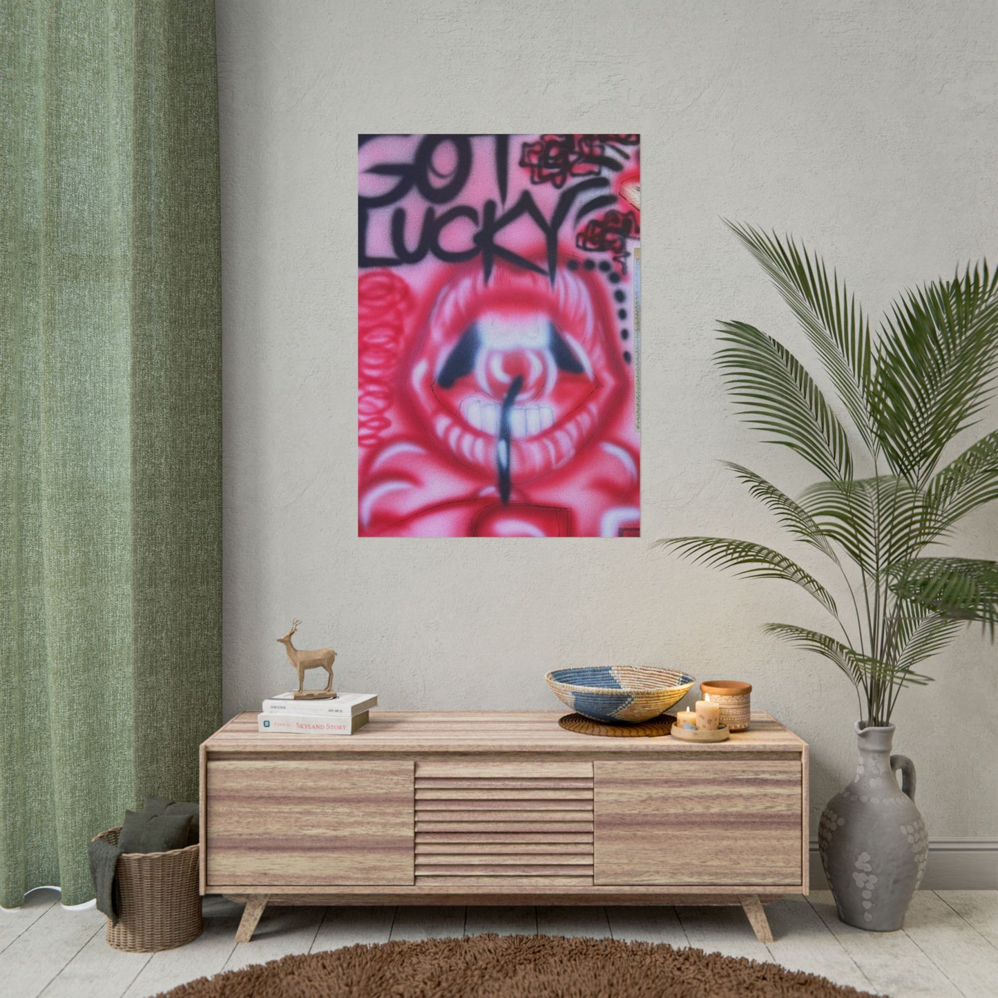 "be happy go lucky" airbrush rolled print