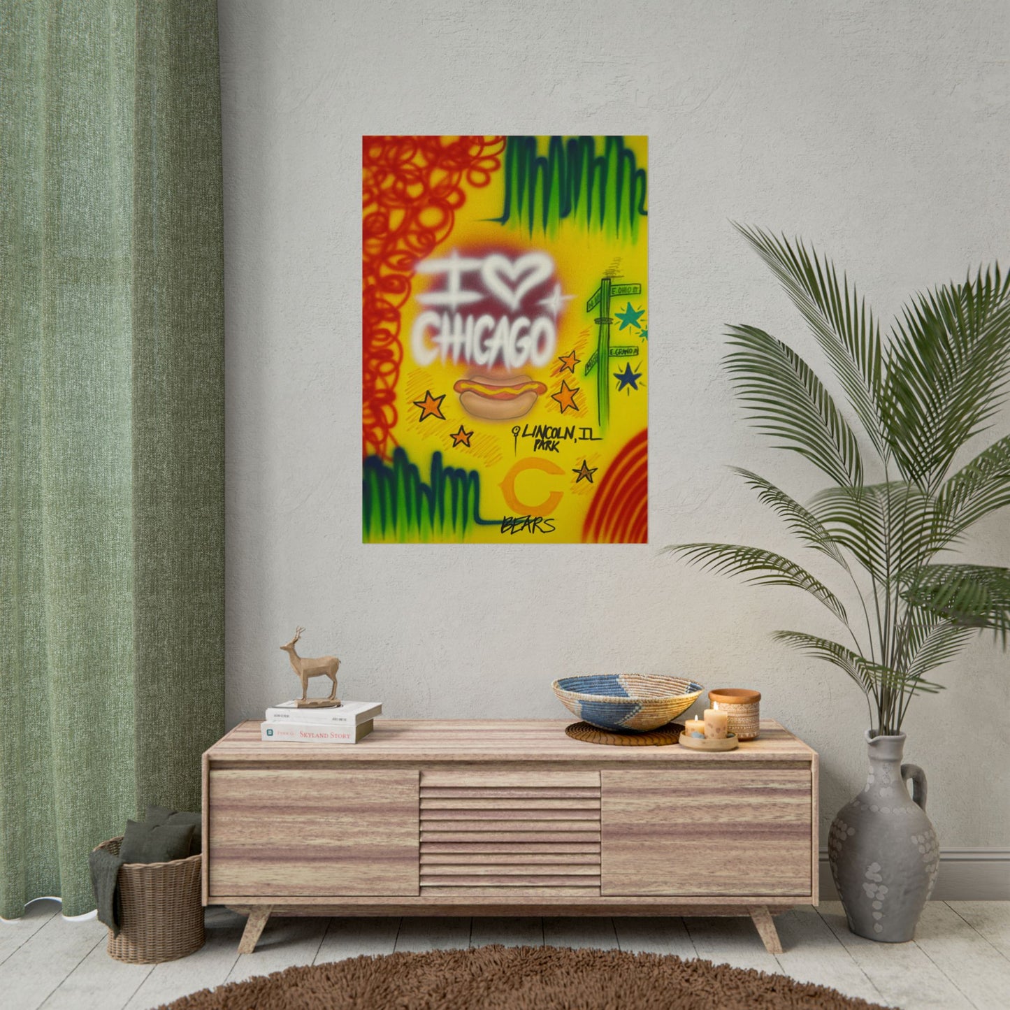 "chicago" airbrush rolled print