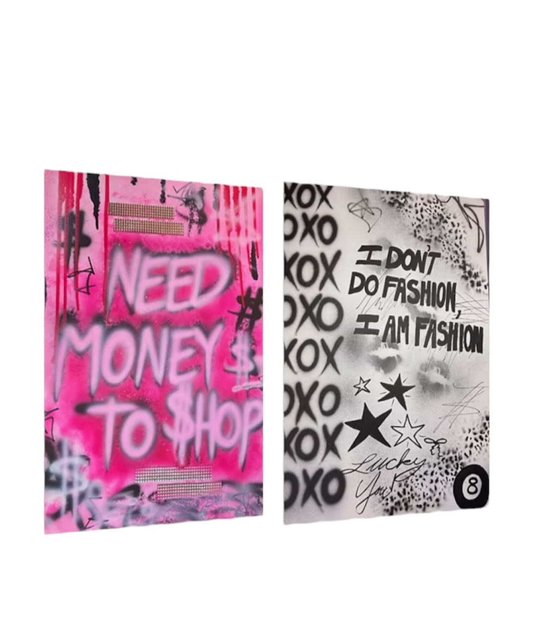 "need $$ to shop" x "i am fashion" airbrush print duo
