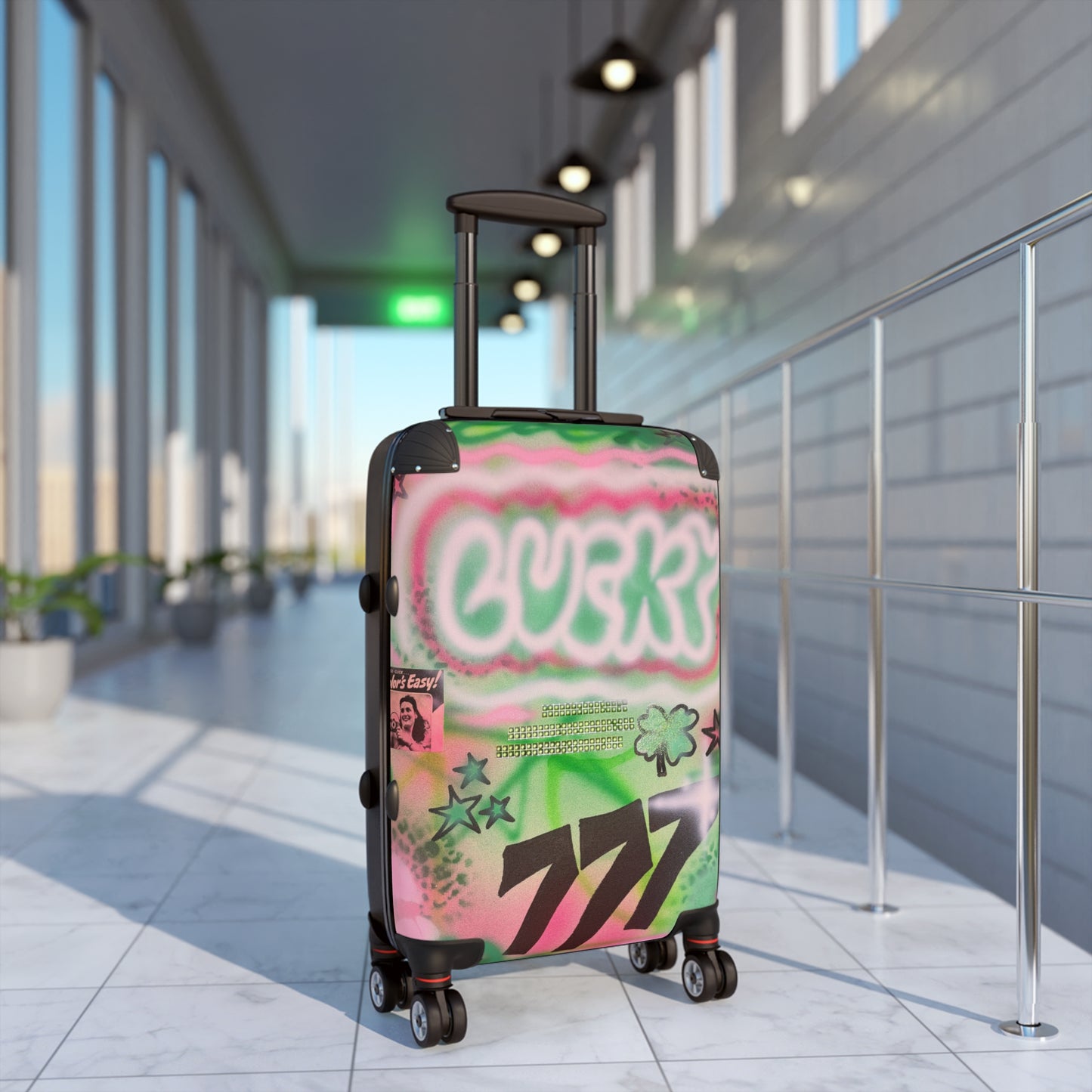 "so lucky" airbrush suitcase