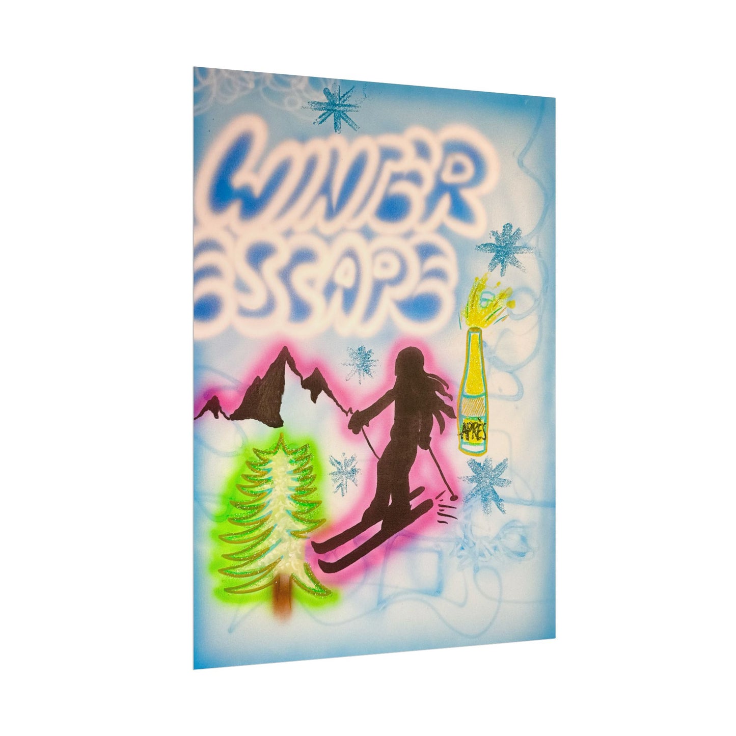 "winter escape" airbrush rolled print