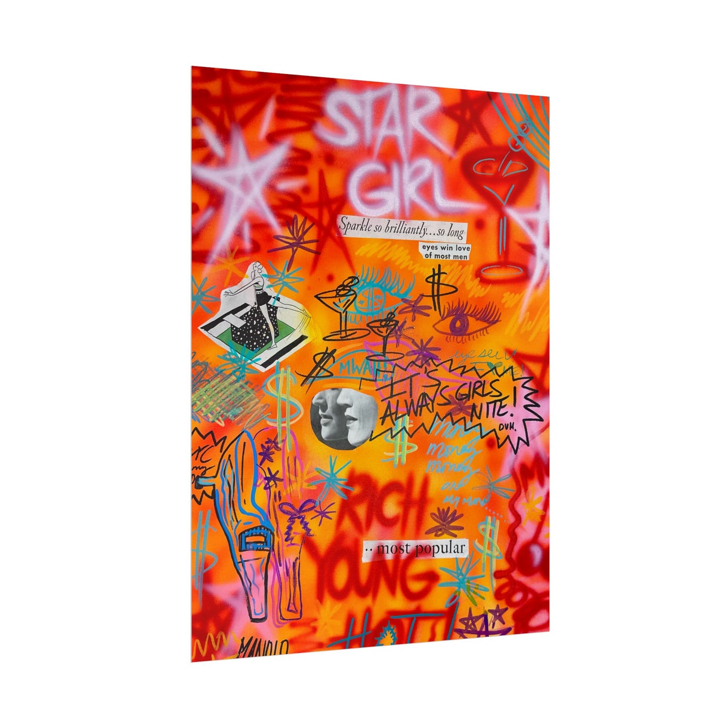 "young, rich, hot" airbrush rolled print