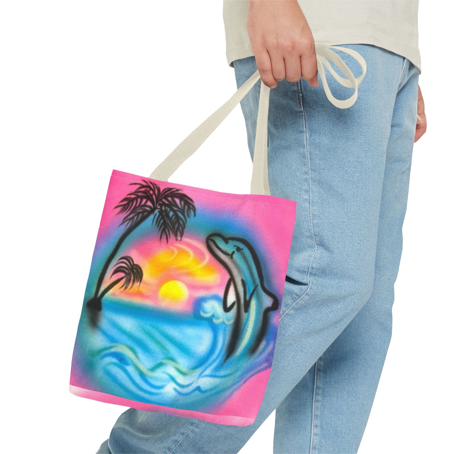 "dolphin love" airbrush tote bag