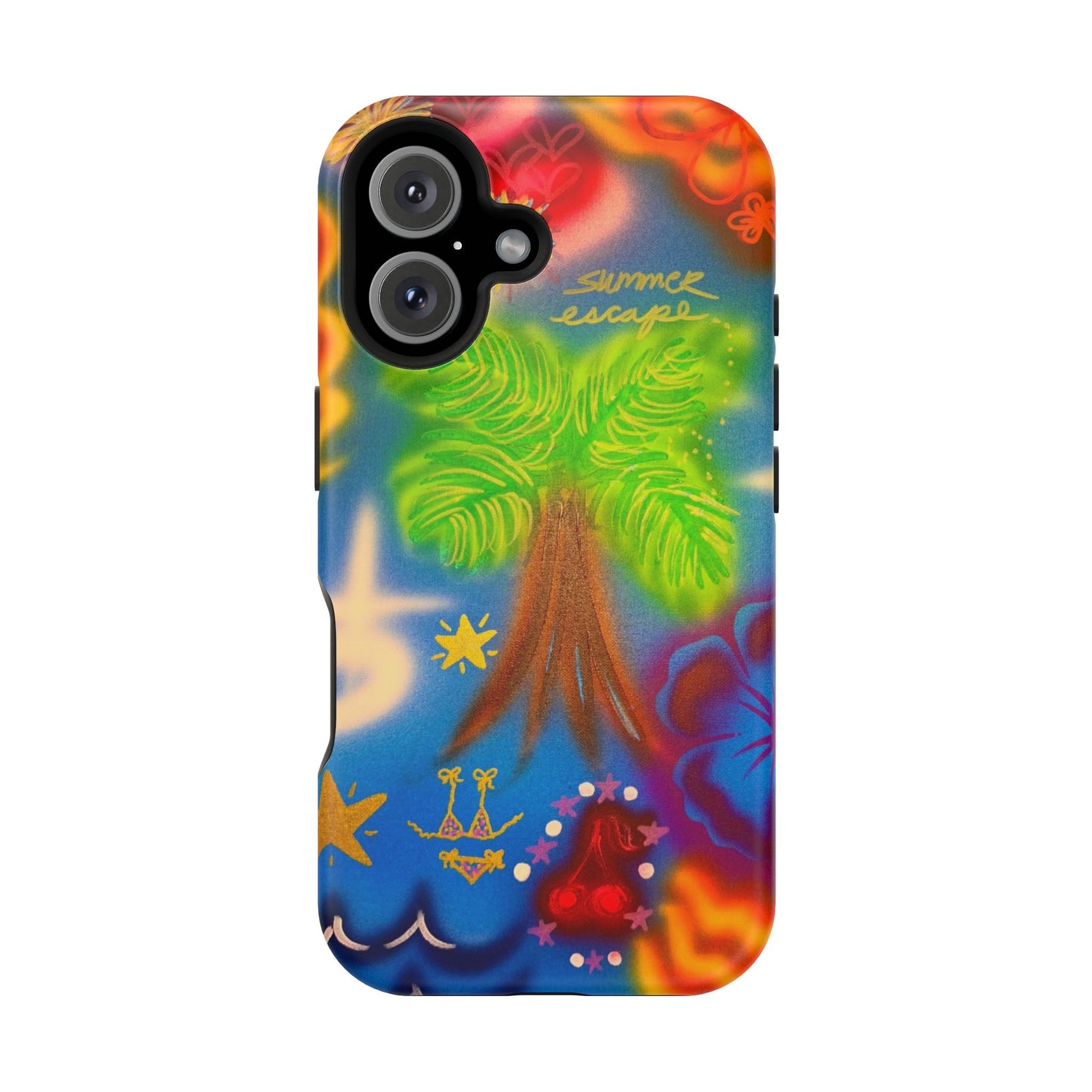 MagSafe iPhone-Hülle mit „Neon-Blaue Palmen“-Airbrush-Design