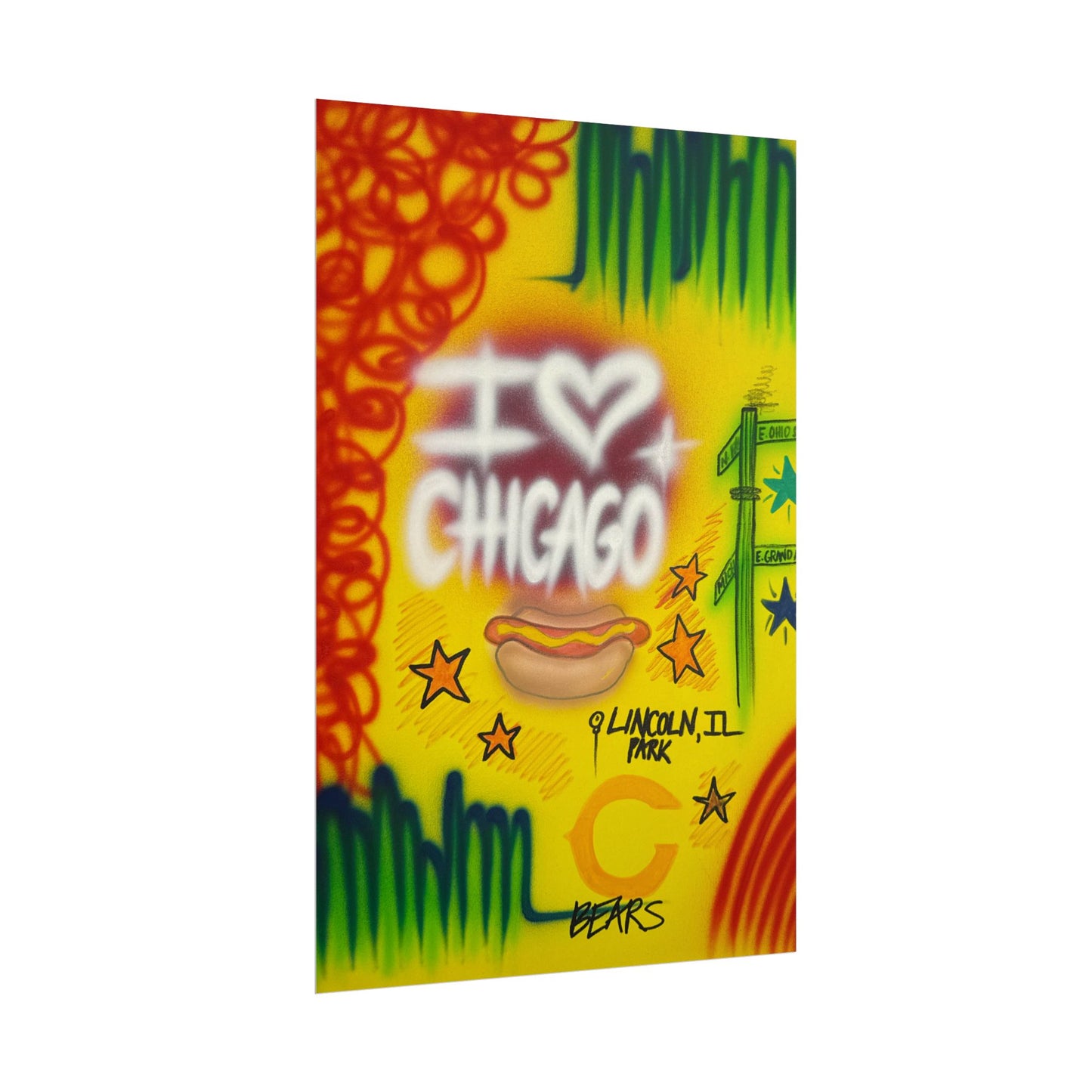 "chicago" airbrush rolled print