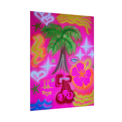 "neon pink palms" airbrush rolled print