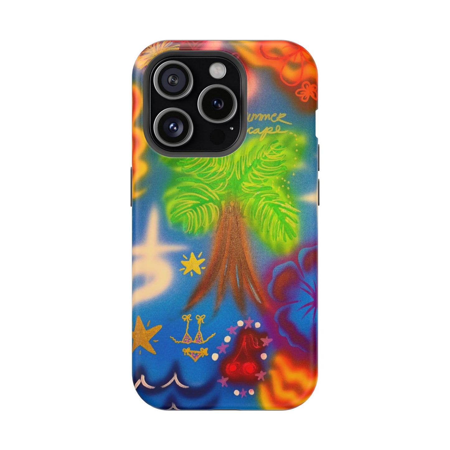 MagSafe iPhone-Hülle mit „Neon-Blaue Palmen“-Airbrush-Design