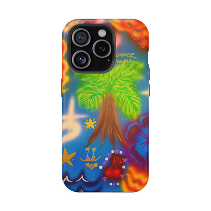 MagSafe iPhone-Hülle mit „Neon-Blaue Palmen“-Airbrush-Design