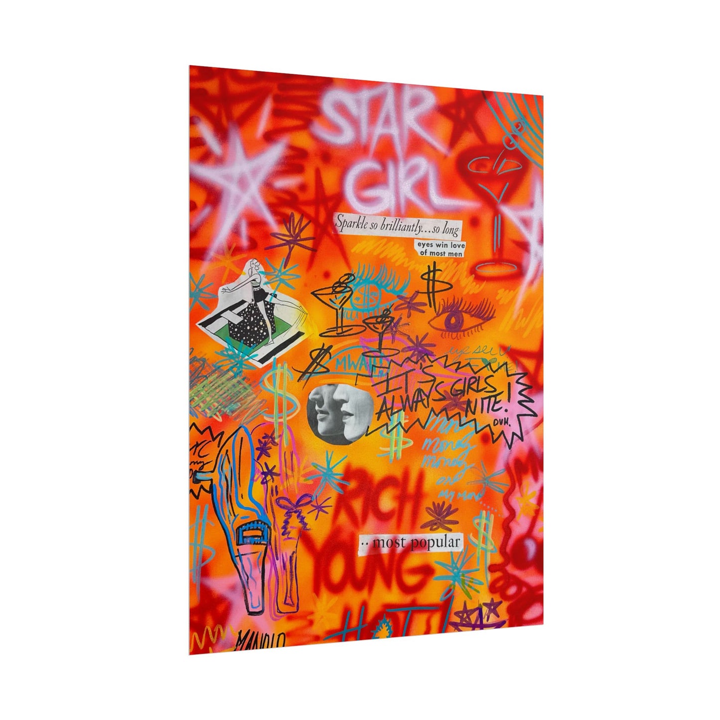 "young, rich, hot" airbrush rolled print
