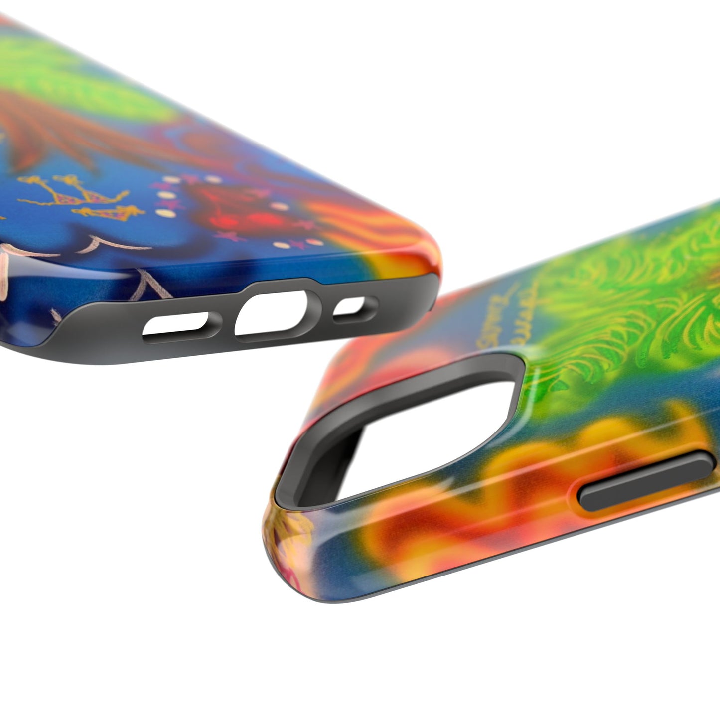 MagSafe iPhone-Hülle mit „Neon-Blaue Palmen“-Airbrush-Design