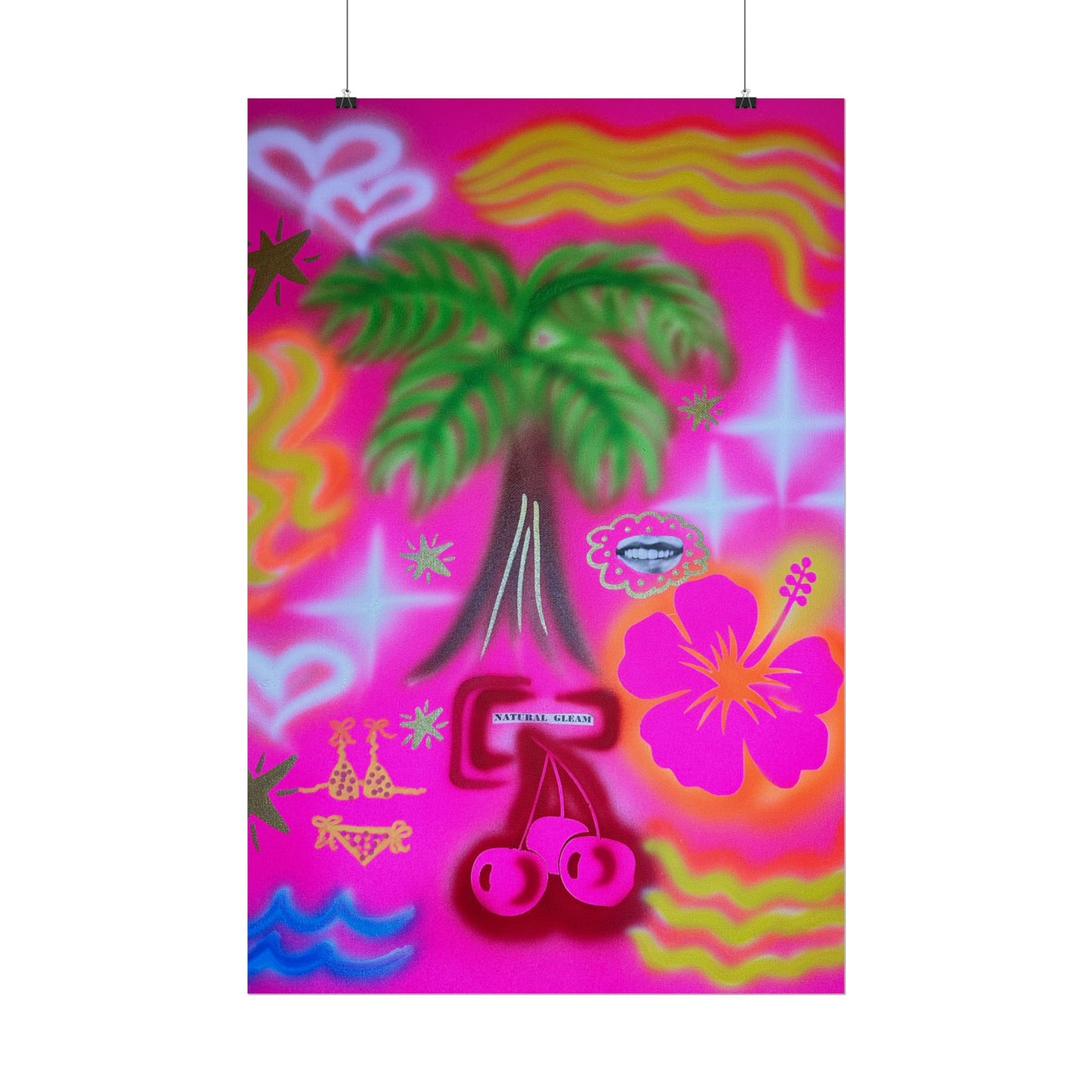 "neon pink palms" airbrush rolled print