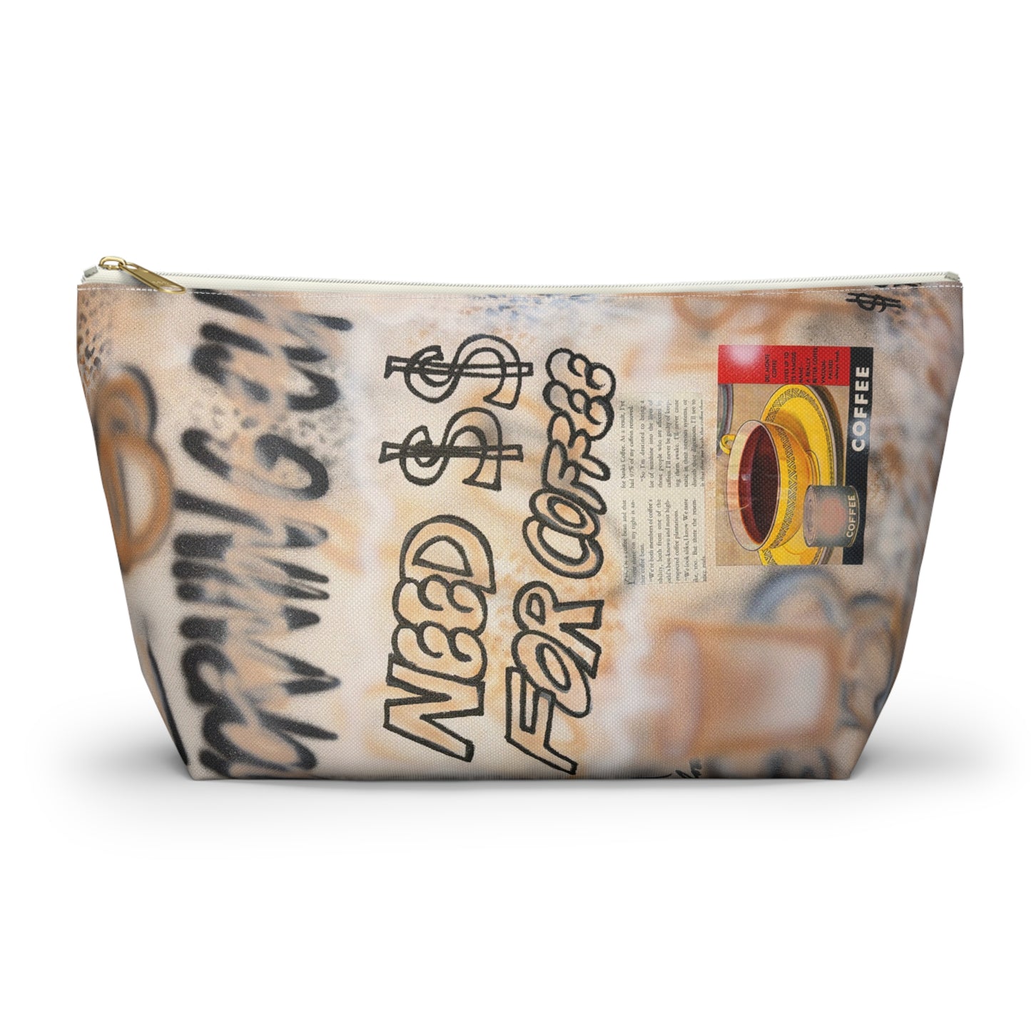 "need $$ for coffee" airbrush makeup pouch