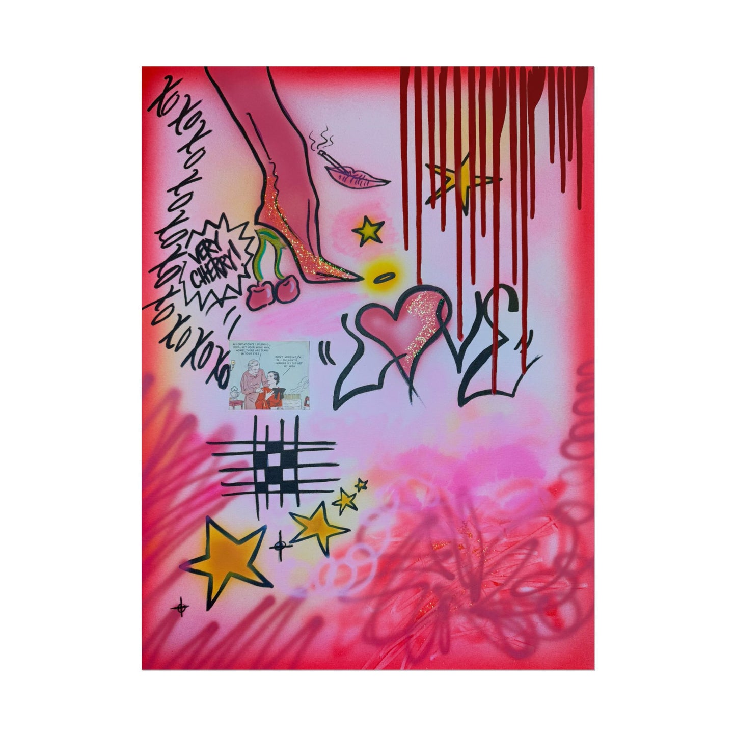 "cherry luvr" airbrush rolled print