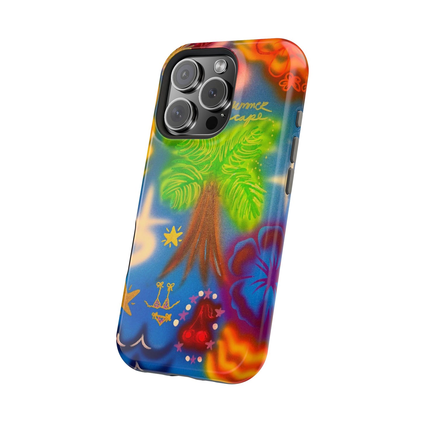 MagSafe iPhone-Hülle mit „Neon-Blaue Palmen“-Airbrush-Design