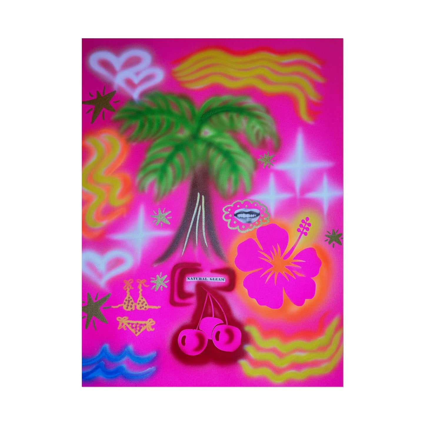 "neon pink palms" airbrush rolled print