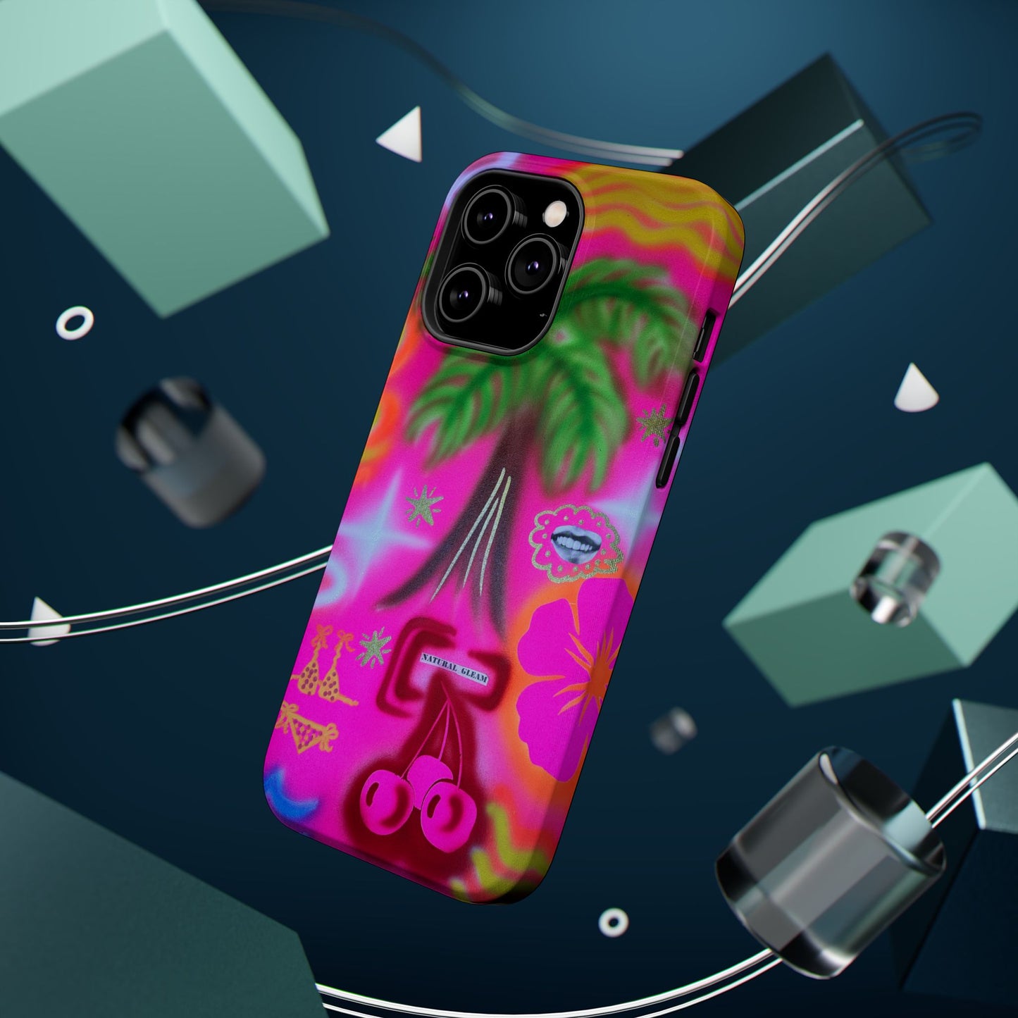 MagSafe "neon pink palms" Airbrush iPhone-Hülle