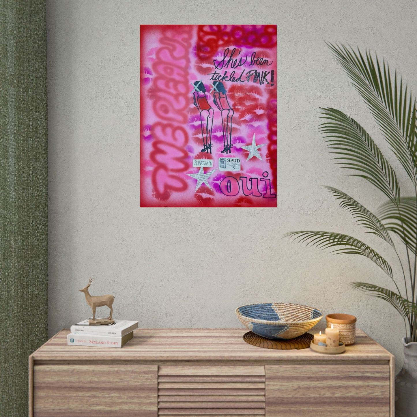 "tickled pink" airbrush rolled print