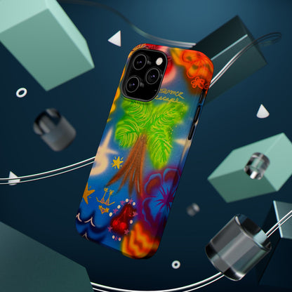 MagSafe iPhone-Hülle mit „Neon-Blaue Palmen“-Airbrush-Design