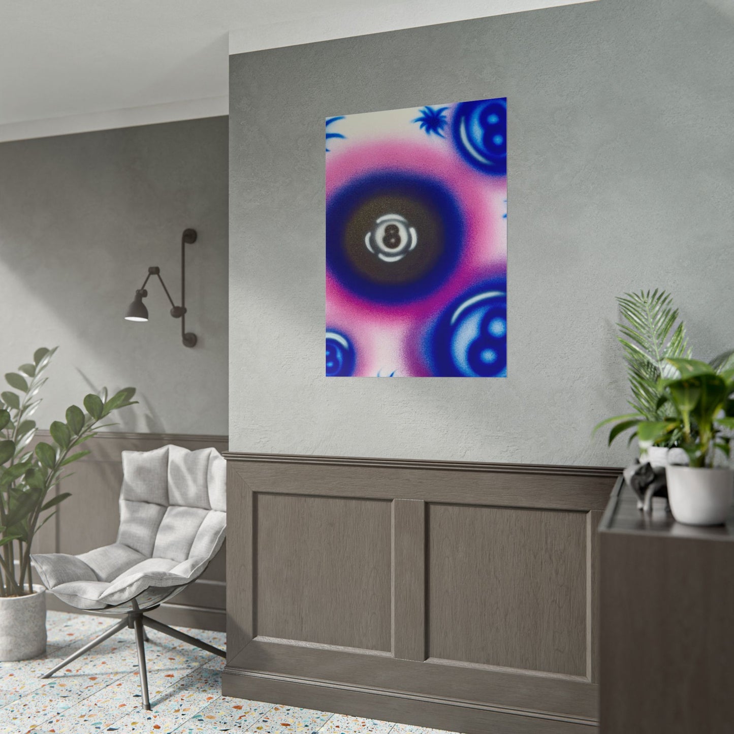 "magic 8" airbrush rolled print