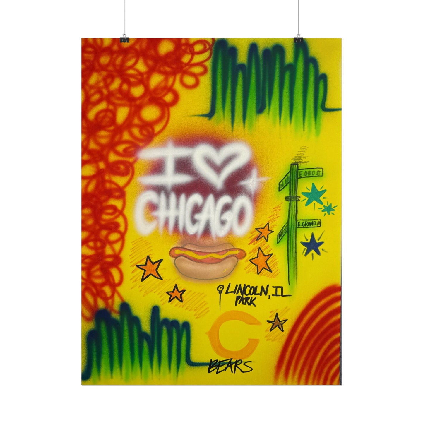 "chicago" airbrush rolled print