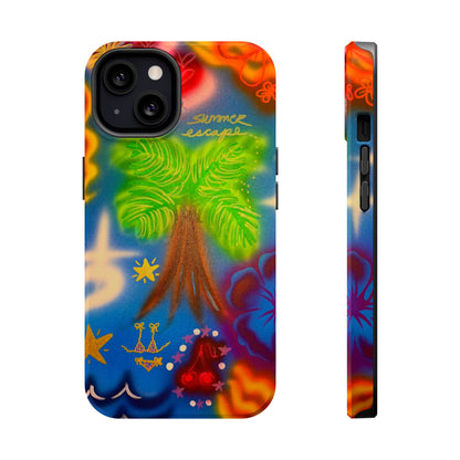 MagSafe iPhone-Hülle mit „Neon-Blaue Palmen“-Airbrush-Design