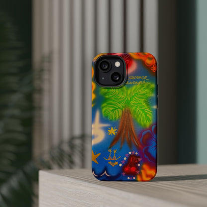 MagSafe iPhone-Hülle mit „Neon-Blaue Palmen“-Airbrush-Design