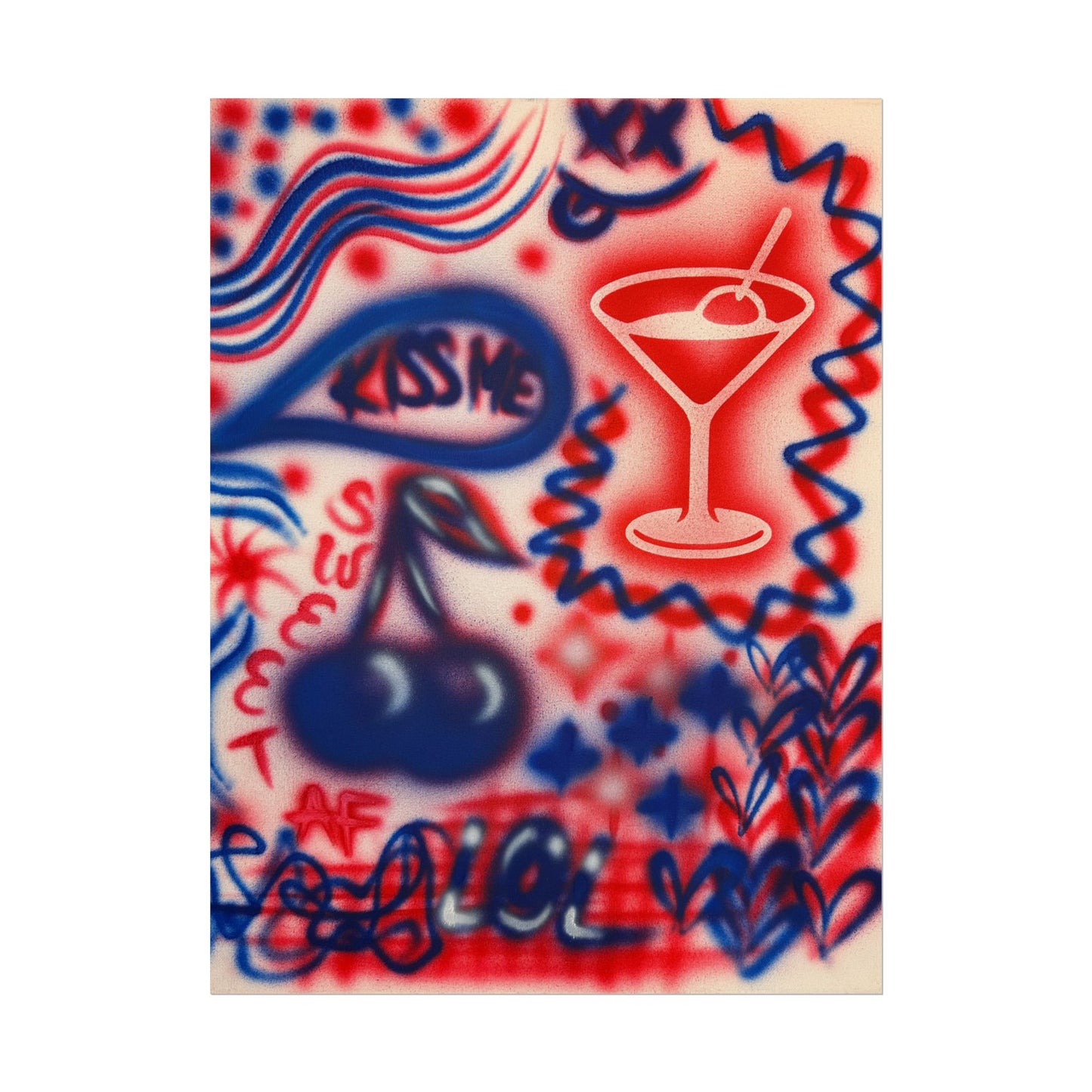 "kiss me!" airbrush rolled print