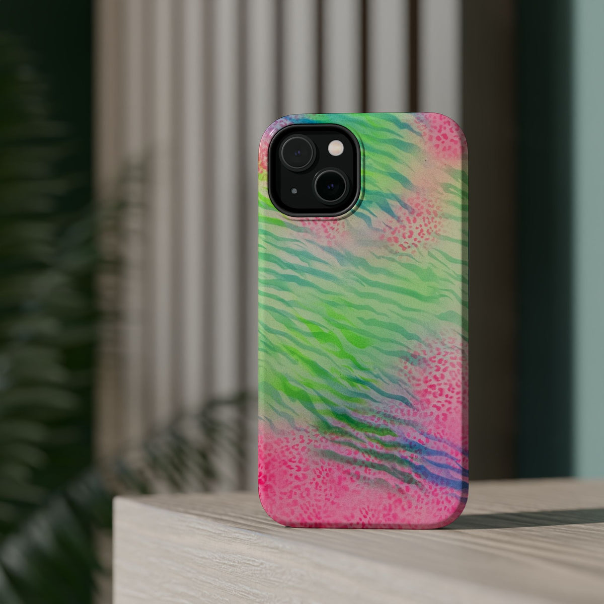 MagSafe "teal cheetah" airbrush iPhone case