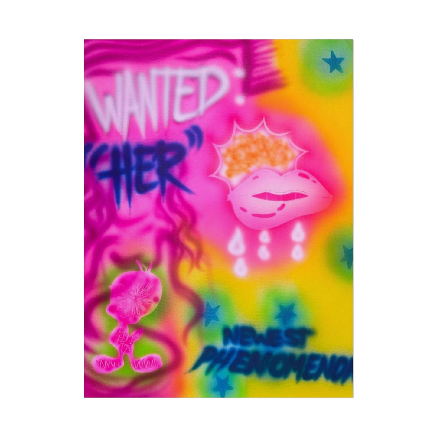 "wanted" airbrush rolled print