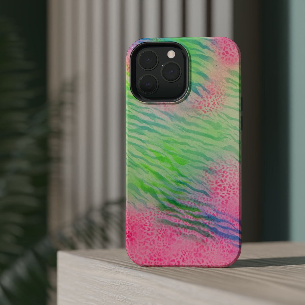 MagSafe "teal cheetah" airbrush iPhone case