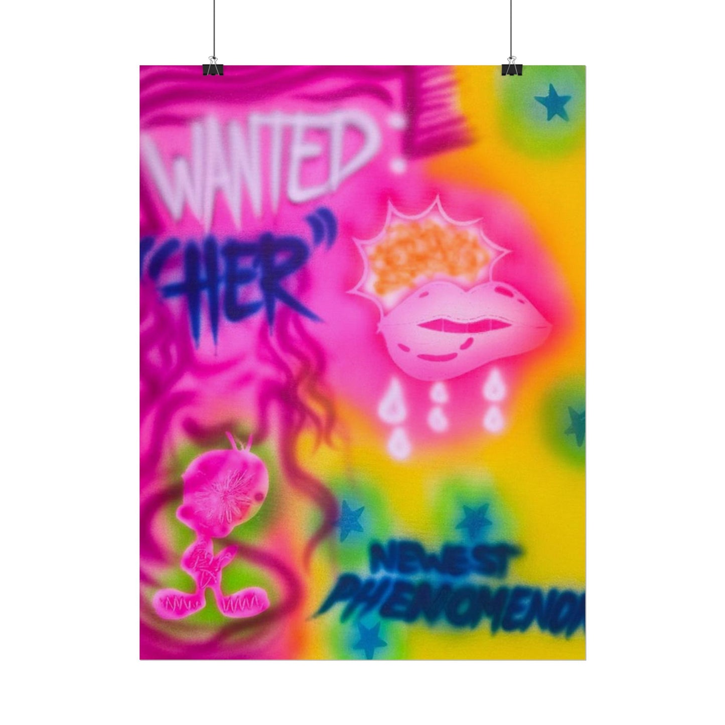 "wanted" airbrush rolled print