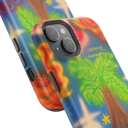 MagSafe iPhone-Hülle mit „Neon-Blaue Palmen“-Airbrush-Design