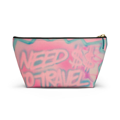 "need $$ to travel" airbrush makeup pouch
