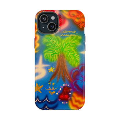 MagSafe iPhone-Hülle mit „Neon-Blaue Palmen“-Airbrush-Design