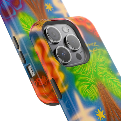 MagSafe iPhone-Hülle mit „Neon-Blaue Palmen“-Airbrush-Design