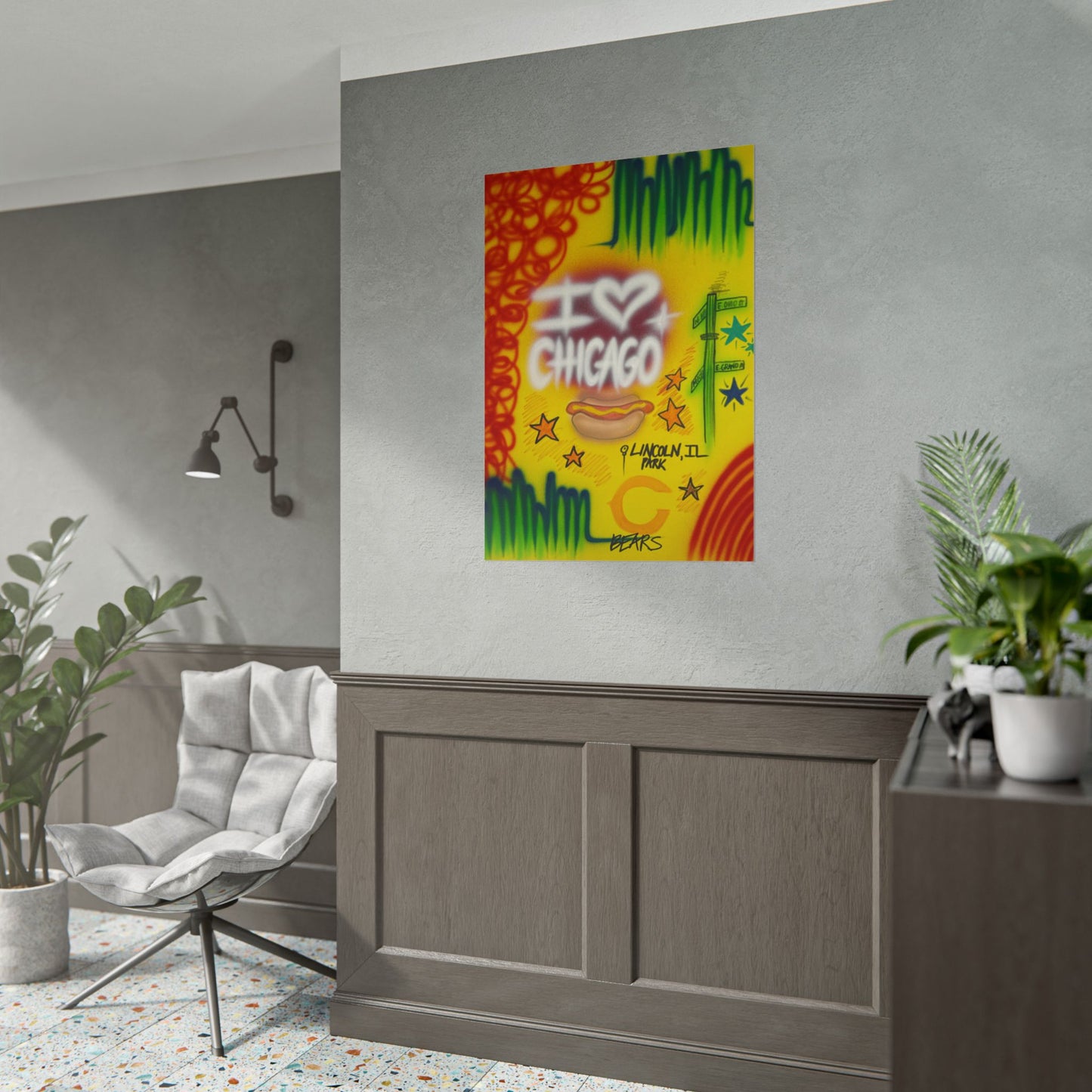 "chicago" airbrush rolled print