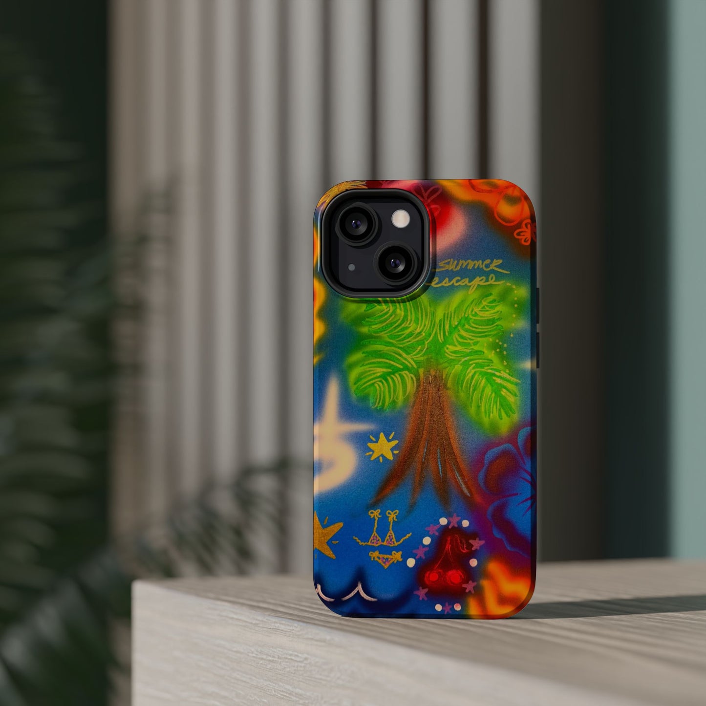 MagSafe iPhone-Hülle mit „Neon-Blaue Palmen“-Airbrush-Design