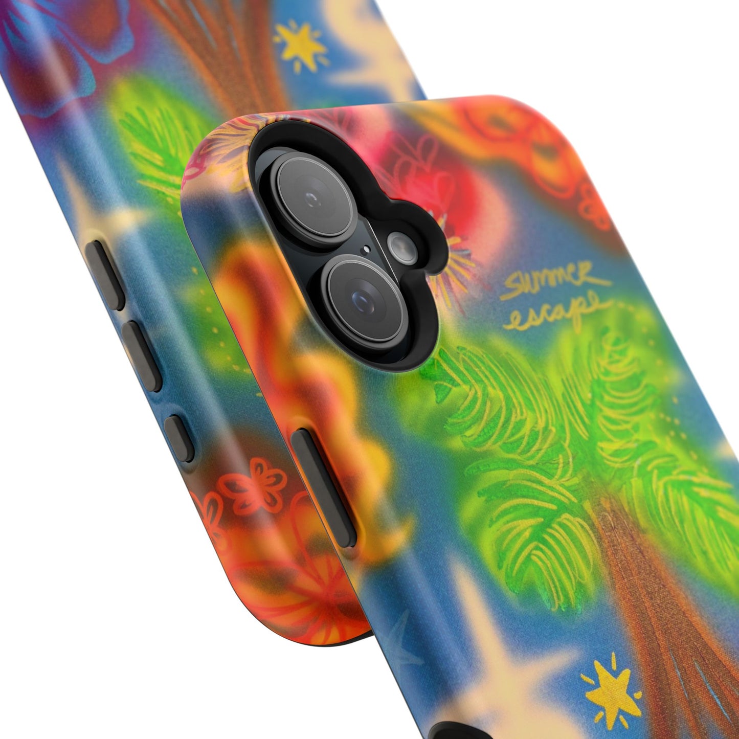 MagSafe iPhone-Hülle mit „Neon-Blaue Palmen“-Airbrush-Design
