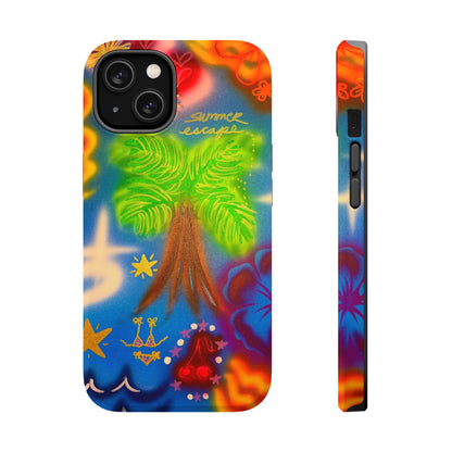MagSafe iPhone-Hülle mit „Neon-Blaue Palmen“-Airbrush-Design