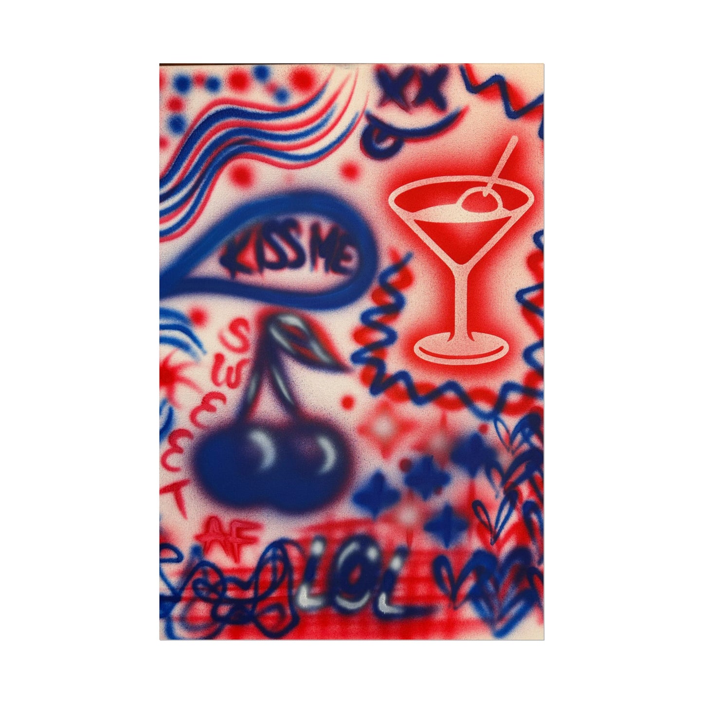 "kiss me!" airbrush rolled print