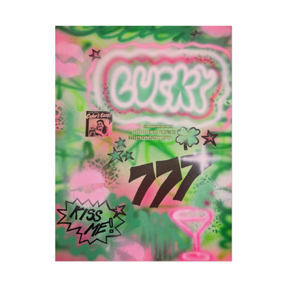 "so lucky" airbrush rolled print