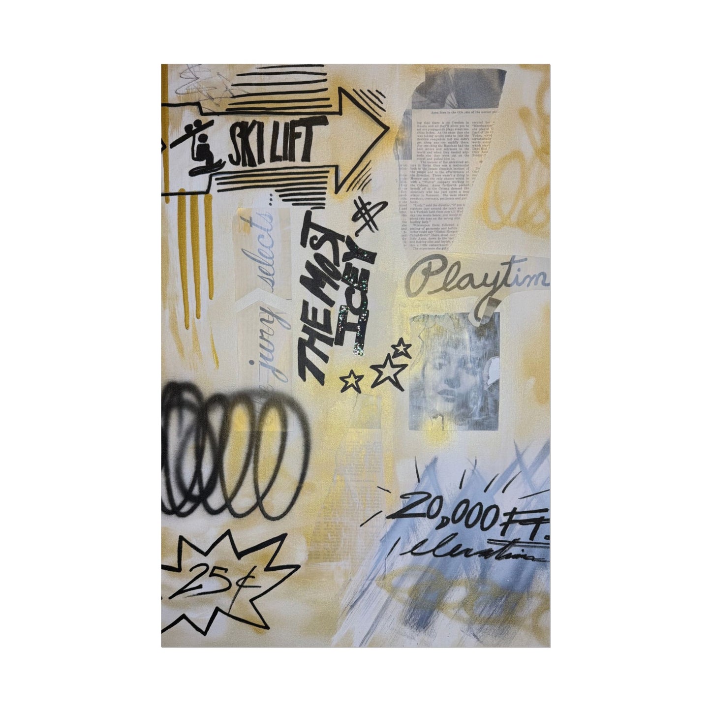 "golden glacier" airbrush rolled print