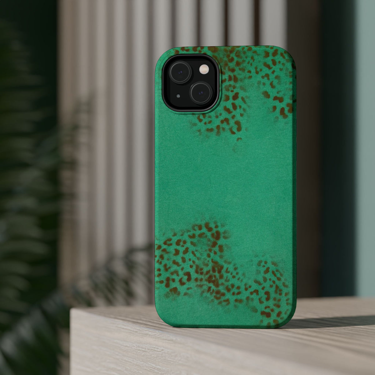 MagSafe "teal cheetah" airbrush iPhone case