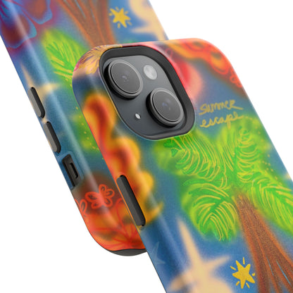 MagSafe iPhone-Hülle mit „Neon-Blaue Palmen“-Airbrush-Design