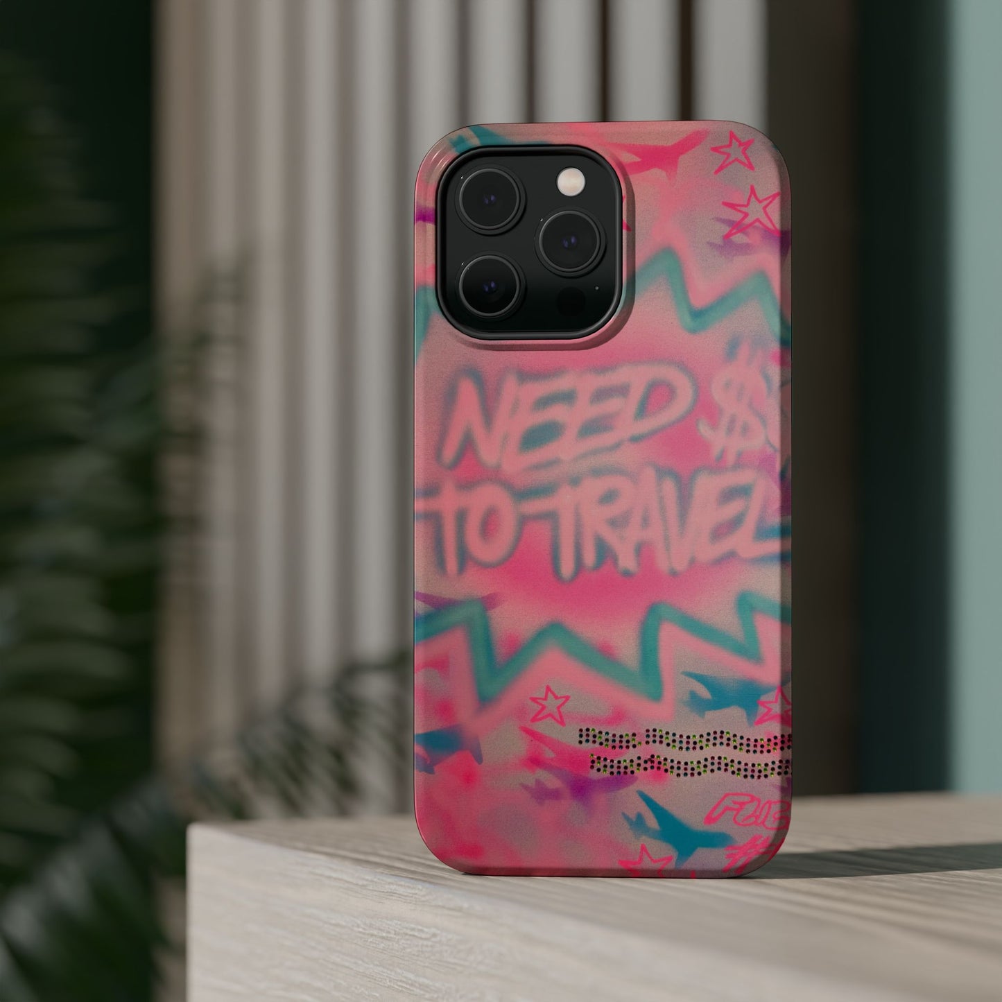 MagSafe "need $$ to travel" airbrush iPhone case