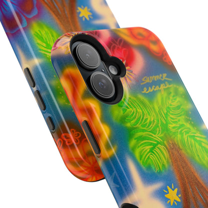 MagSafe iPhone-Hülle mit „Neon-Blaue Palmen“-Airbrush-Design