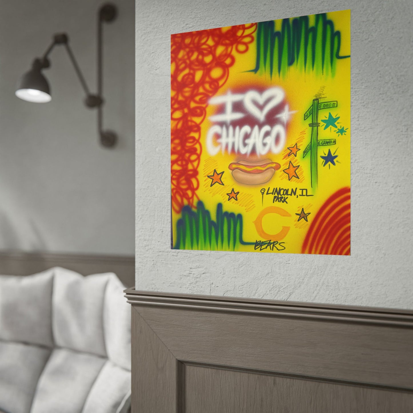 "chicago" airbrush rolled print