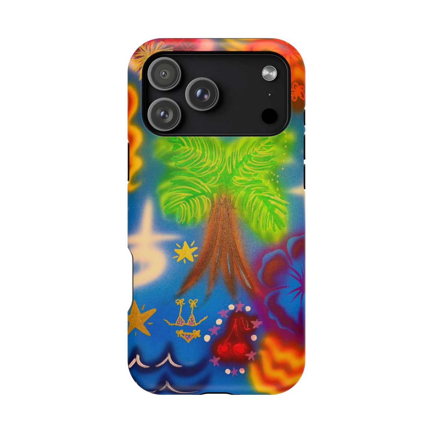 MagSafe iPhone-Hülle mit „Neon-Blaue Palmen“-Airbrush-Design