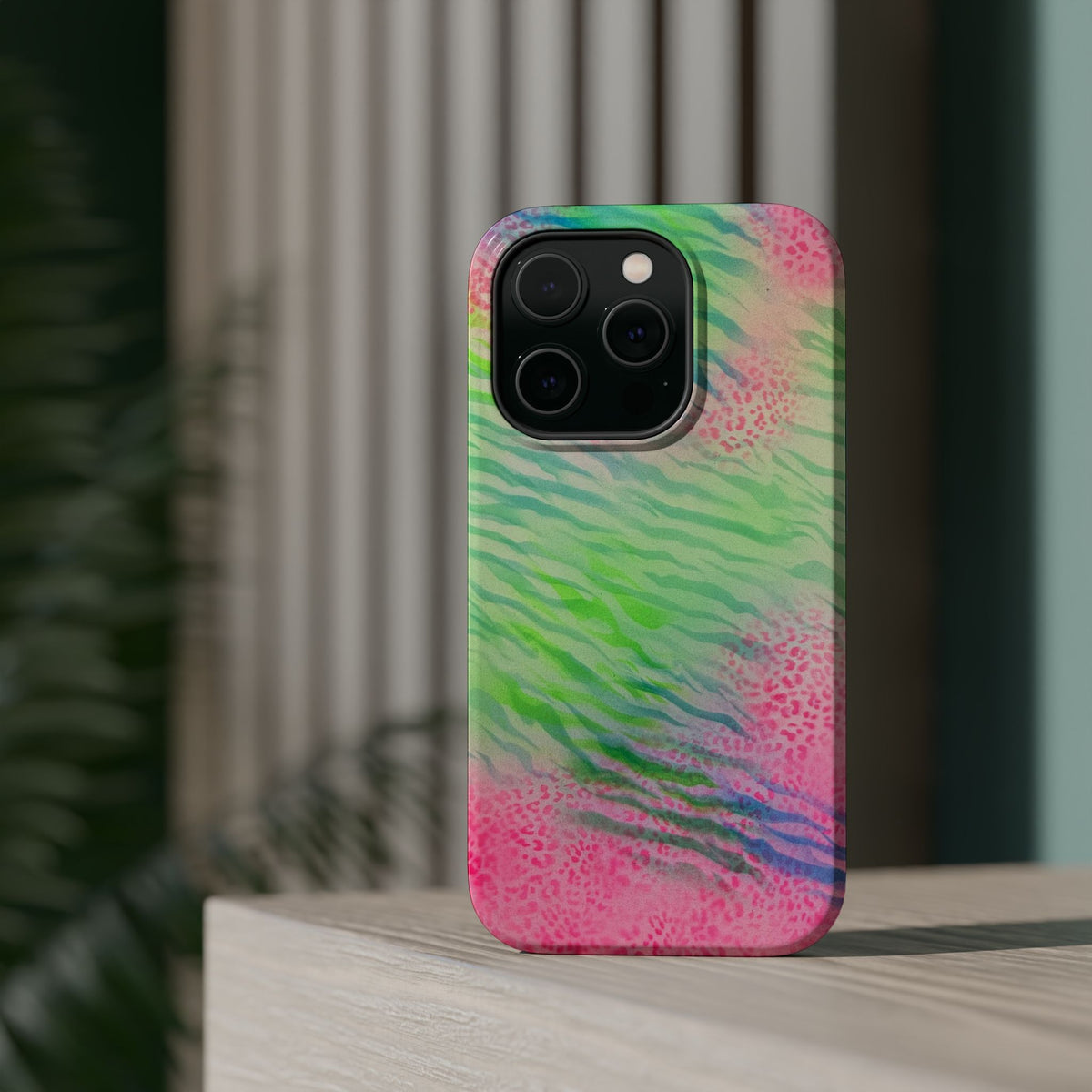 MagSafe "teal cheetah" airbrush iPhone case