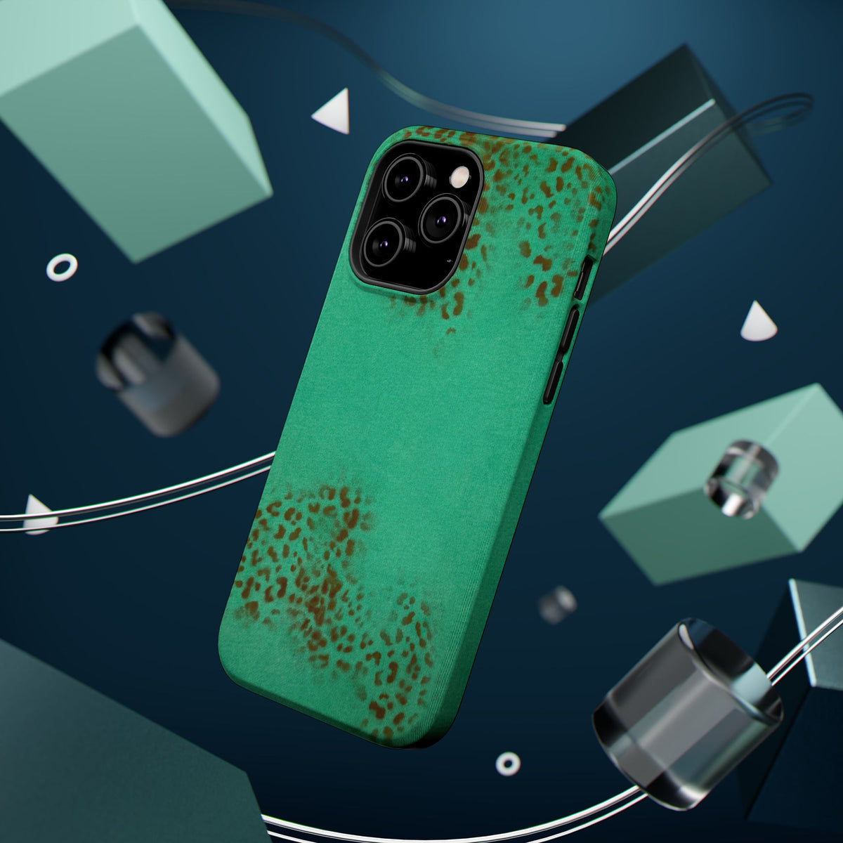 MagSafe "teal cheetah" airbrush iPhone case